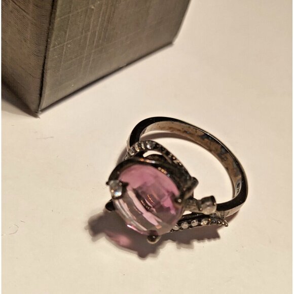 Italian Women's Size 8 Black Rhodium Plated Ring Amethyst & CZ  New with box - Picture 6 of 9